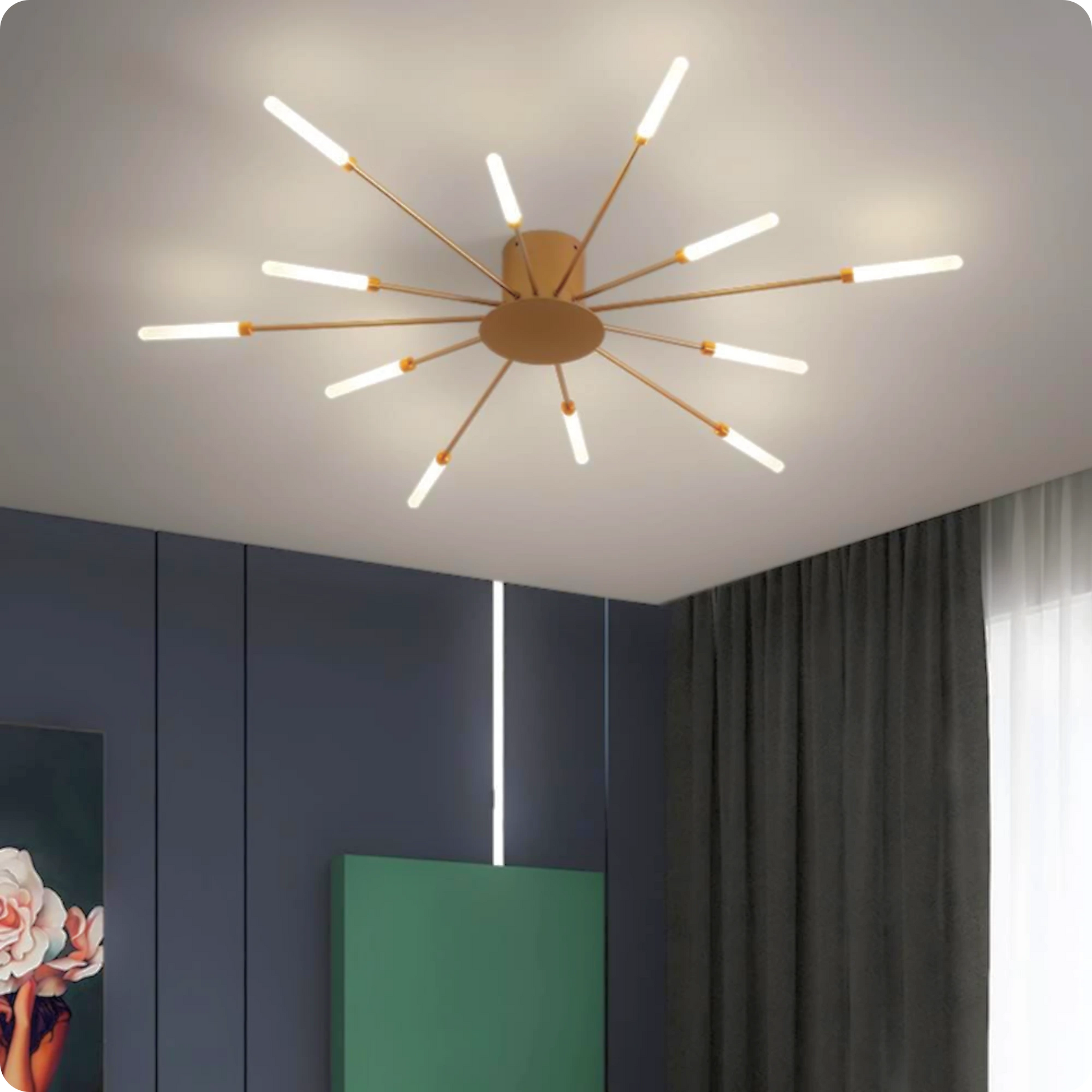 Plafonnier LED Or Spirale Artificielle Acrylique Dimmable avec 12 Lumières Neutres - PlafonnierDeco