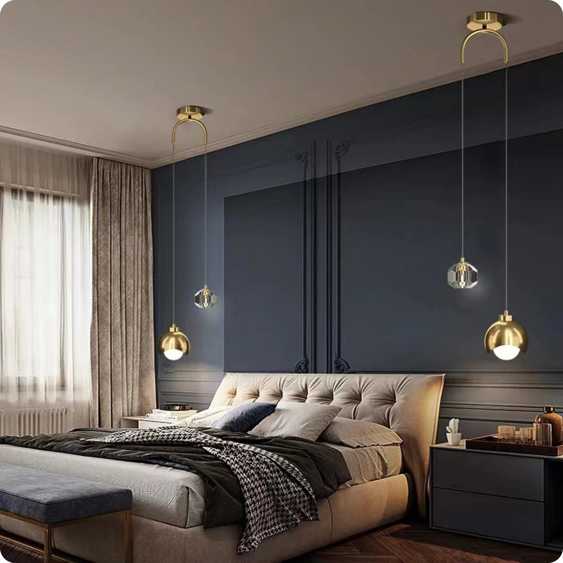 Plafonnier Suspendu Cristal et Métal Doré - Style Nordique avec Ampoules LED - PlafonnierDeco