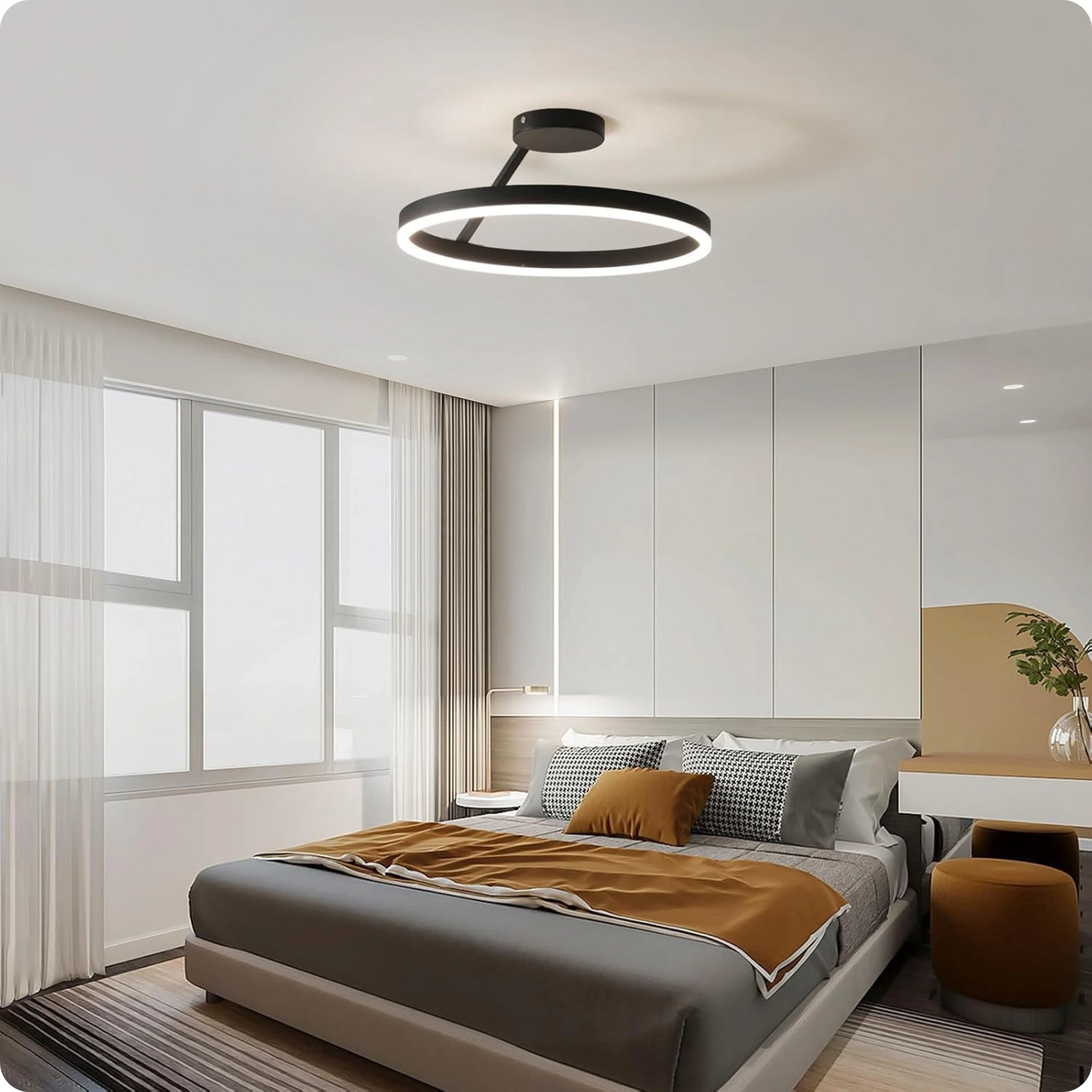 Plafonnier Design LED Anneau Noir Minimaliste à Intensité Réglable - PlafonnierDeco