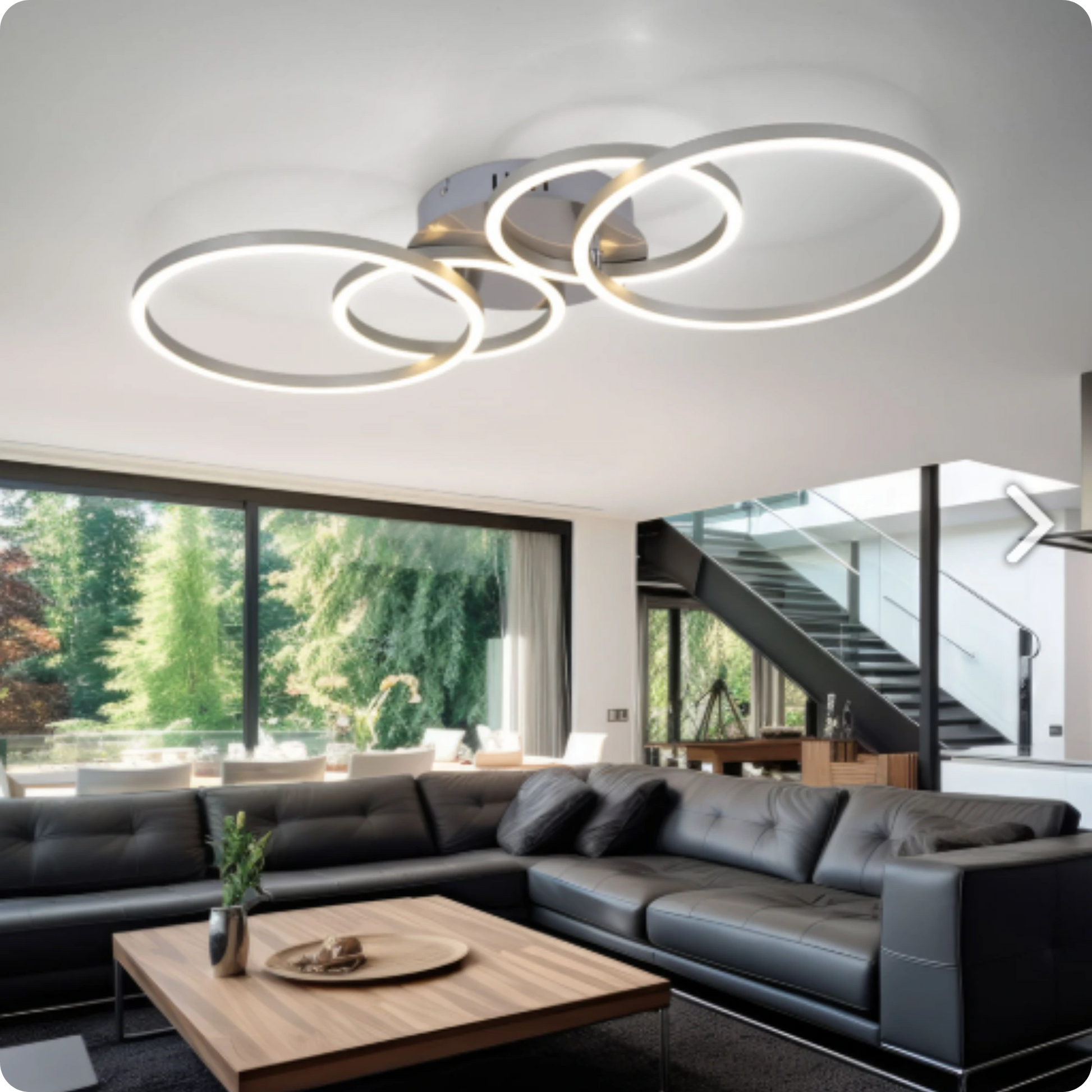 Plafonnier Design LED Anneaux Superposés Blanc avec Télécommande APP - PlafonnierDeco
