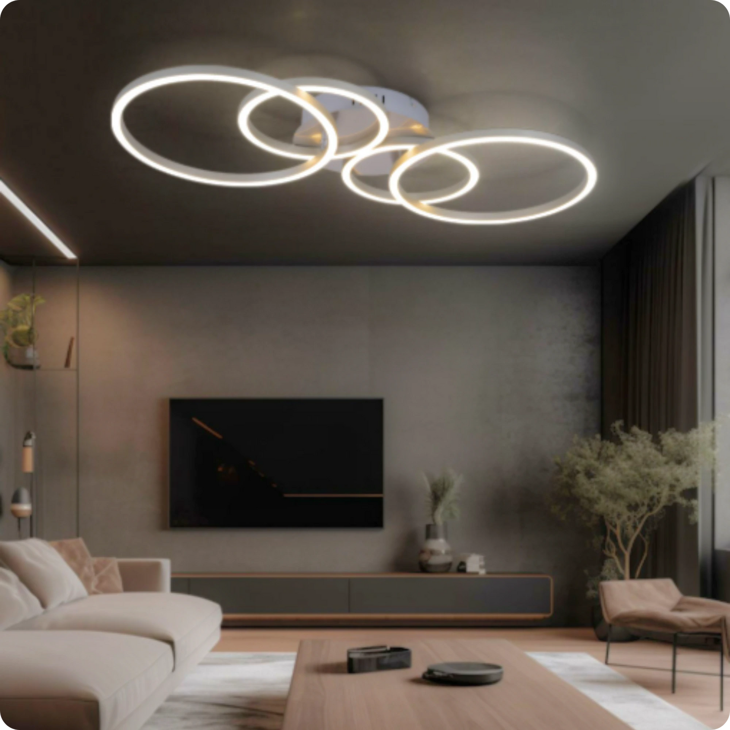 Plafonnier Design LED Anneaux Superposés Blanc avec Télécommande APP - PlafonnierDeco