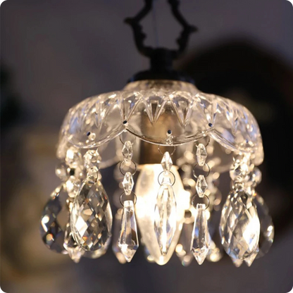 Plafonnier suspendu en verre et cristal doré à LED – Éclairage doux et raffiné - PlafonnierDeco