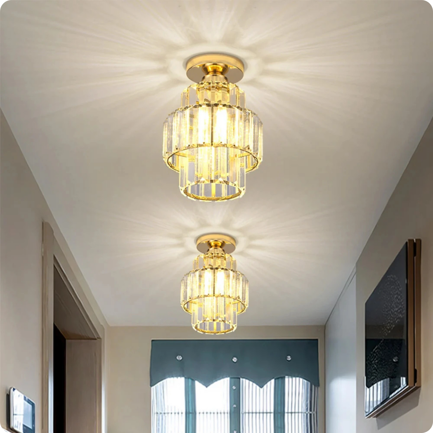 Plafonnier en verre et cristal poli avec éclat décoratif - PlafonnierDeco