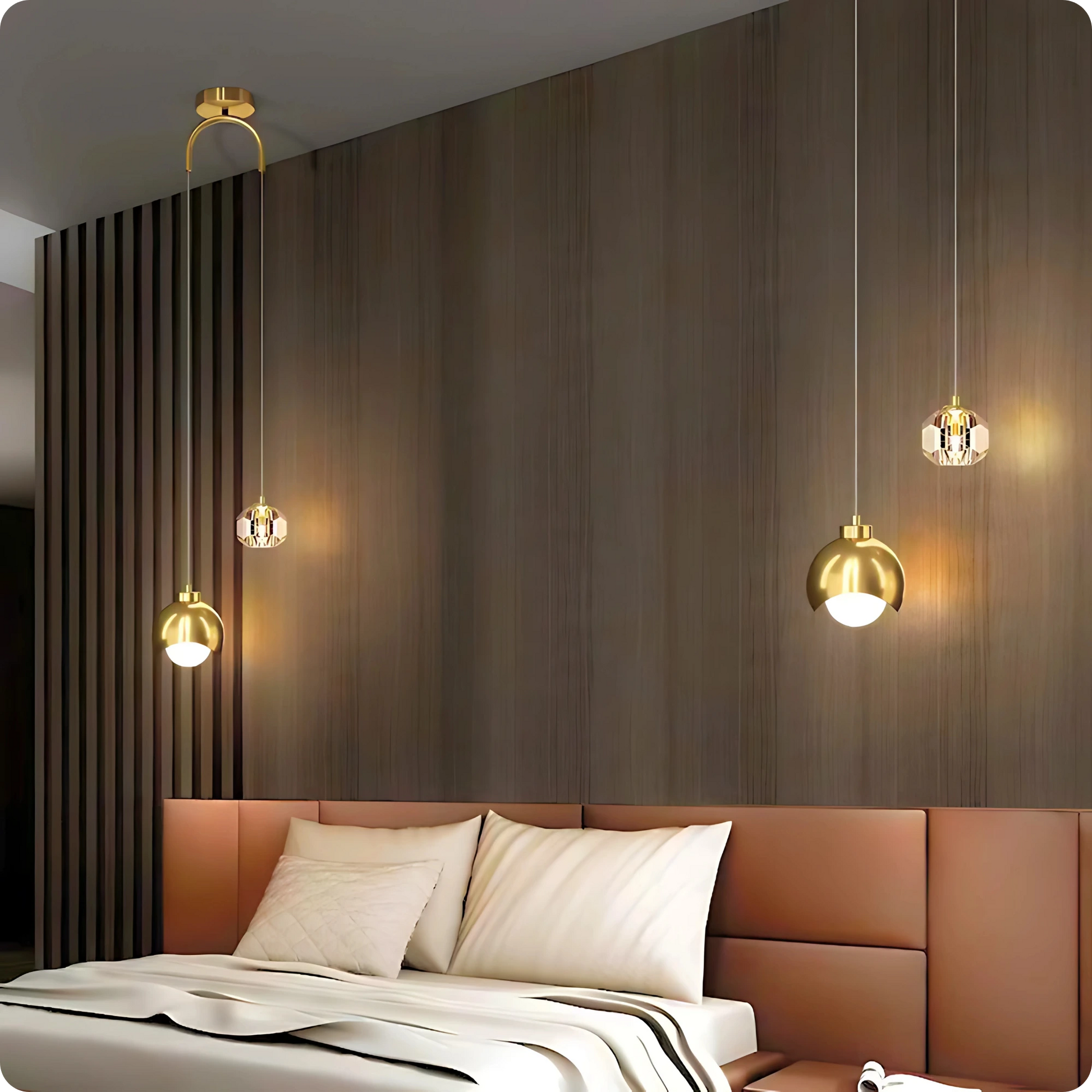 Plafonnier Suspendu Cristal et Métal Doré - Style Nordique avec Ampoules LED - PlafonnierDeco