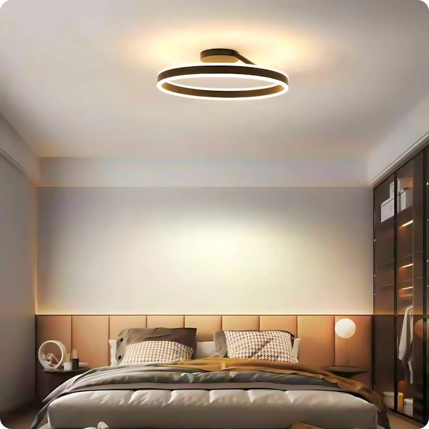 Plafonnier Design LED Anneau Noir Minimaliste à Intensité Réglable - PlafonnierDeco