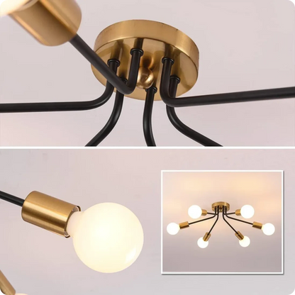 Plafonnier métal style Sputnik avec bras multiples et lumière homogène