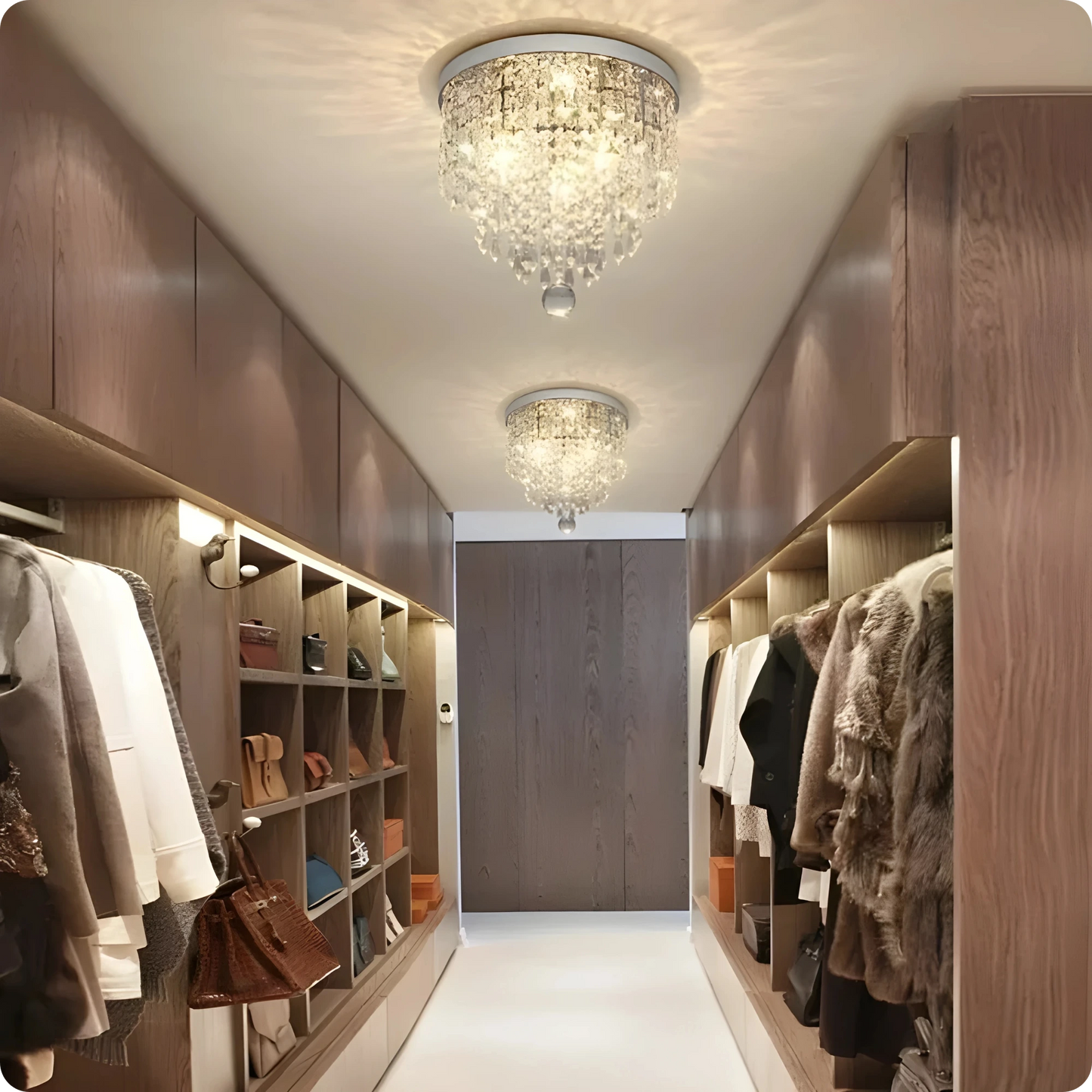 Plafonnier cristal en alliage poli avec reflets modernes et éclat - PlafonnierDeco