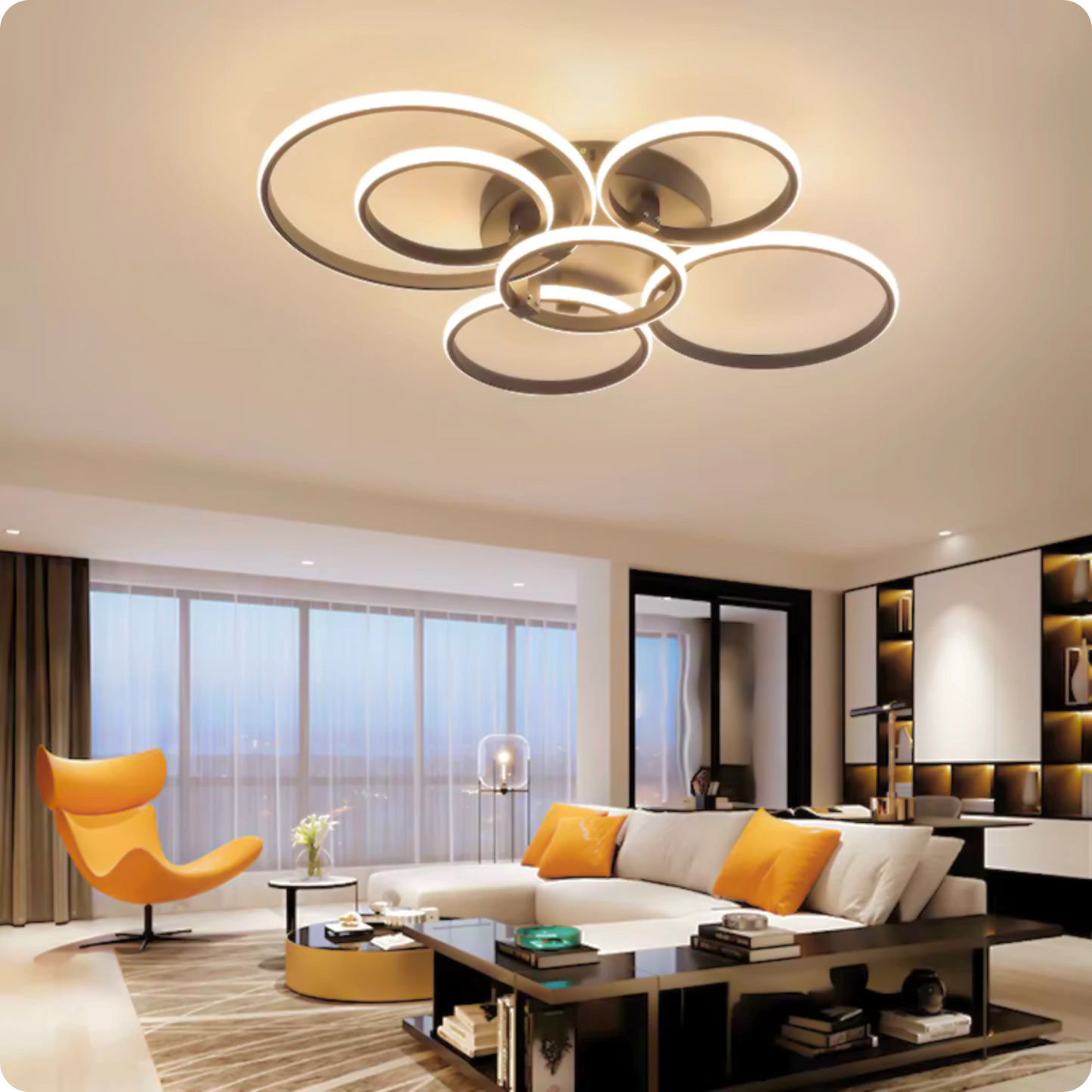 Plafonnier Design LED Anneaux Superposés Noir avec Télécommande APP - PlafonnierDeco