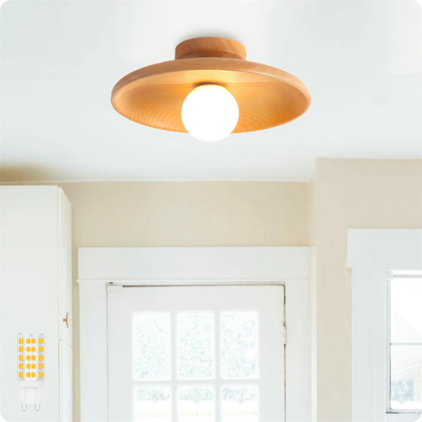 Plafonnier moderne bois noyer rond montage simple pour éclairage cosy - PlafonnierDeco