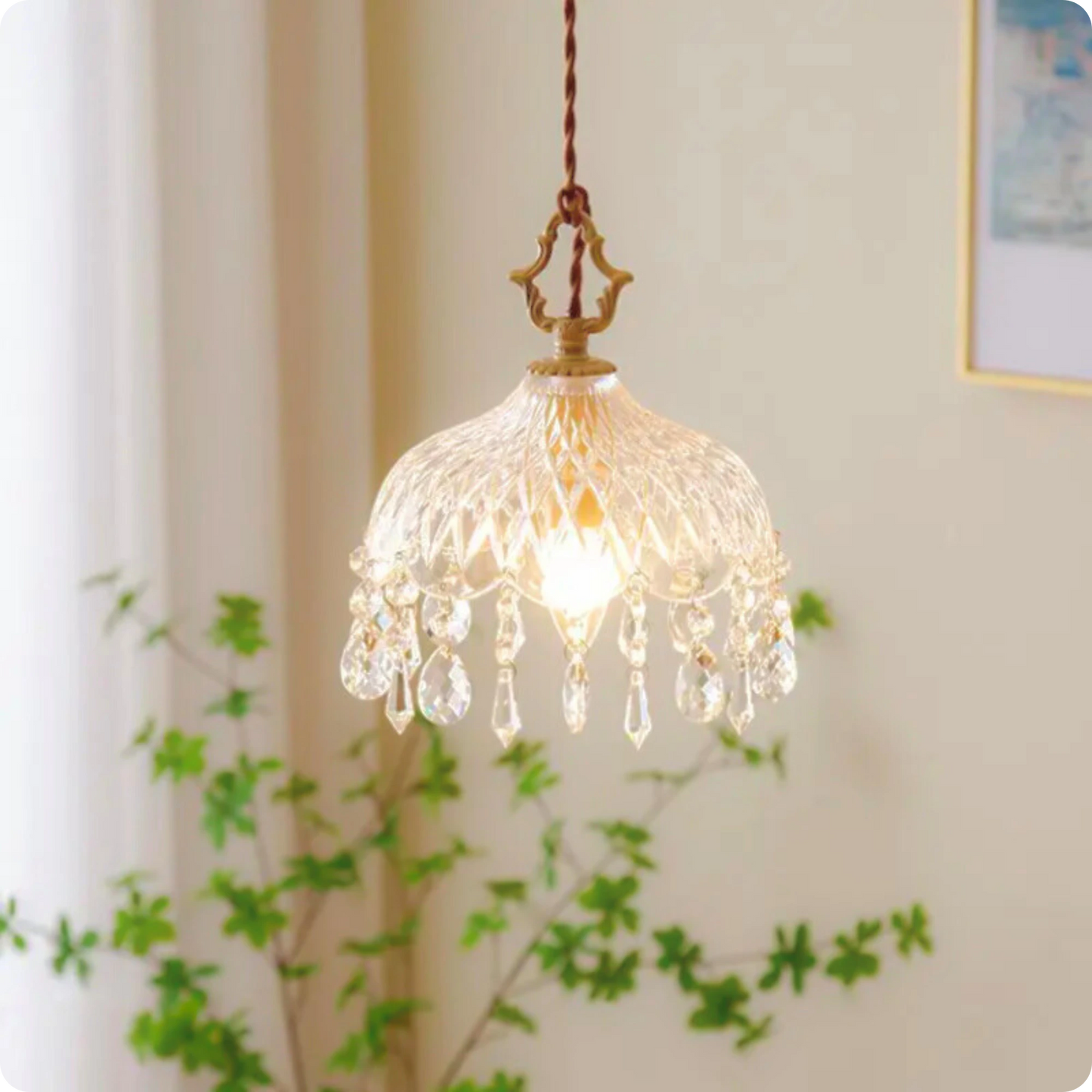 Plafonnier suspendu en verre et cristal doré à LED – Éclairage doux et raffiné - PlafonnierDeco