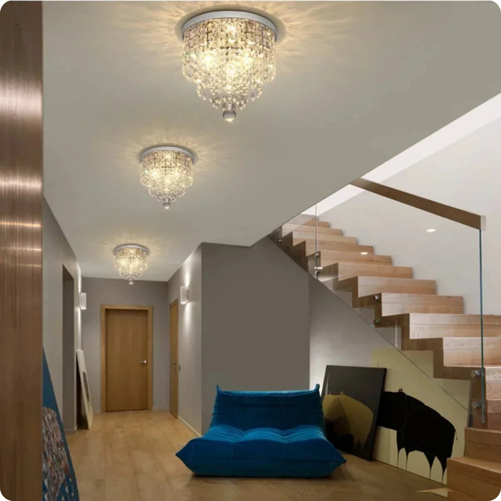 Plafonnier cristal en alliage poli avec reflets modernes et éclat - PlafonnierDeco