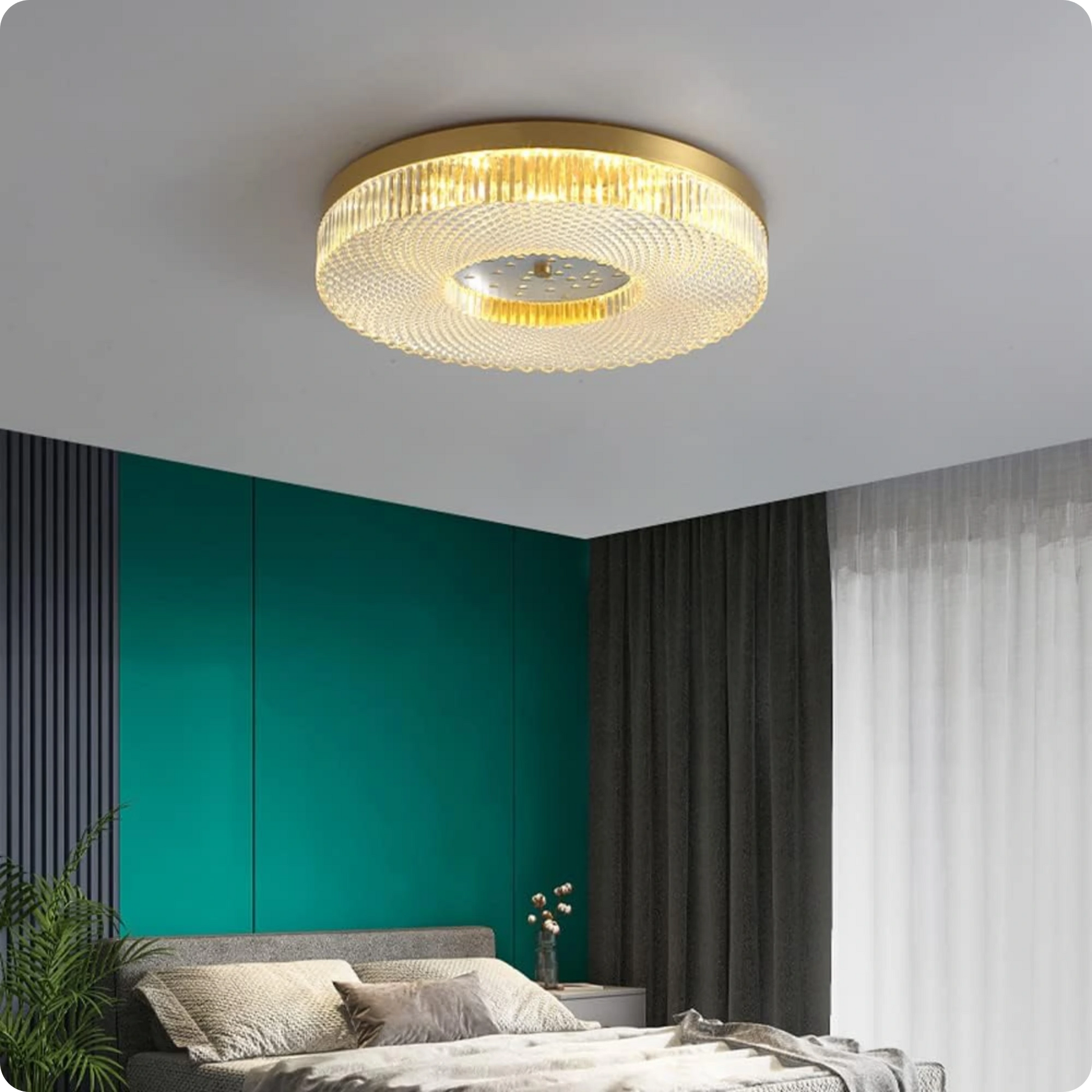 Plafonnier moderne en cuivre rond avec éclairage LED poli pour chambre - PlafonnierDeco