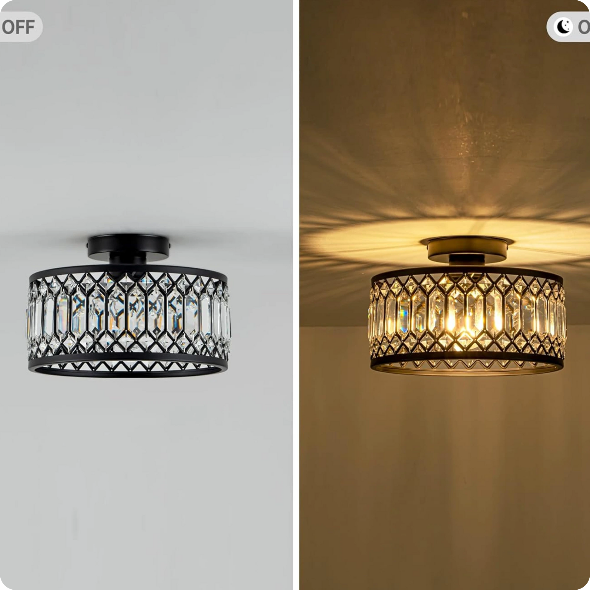 Plafonnier en verre et fer noir avec éclat cristal moderne - PlafonnierDeco