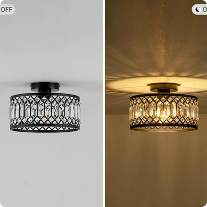 Plafonnier en verre et fer noir avec éclat cristal moderne - PlafonnierDeco