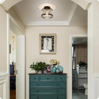 Plafonnier en verre et fer noir avec éclat cristal moderne - PlafonnierDeco