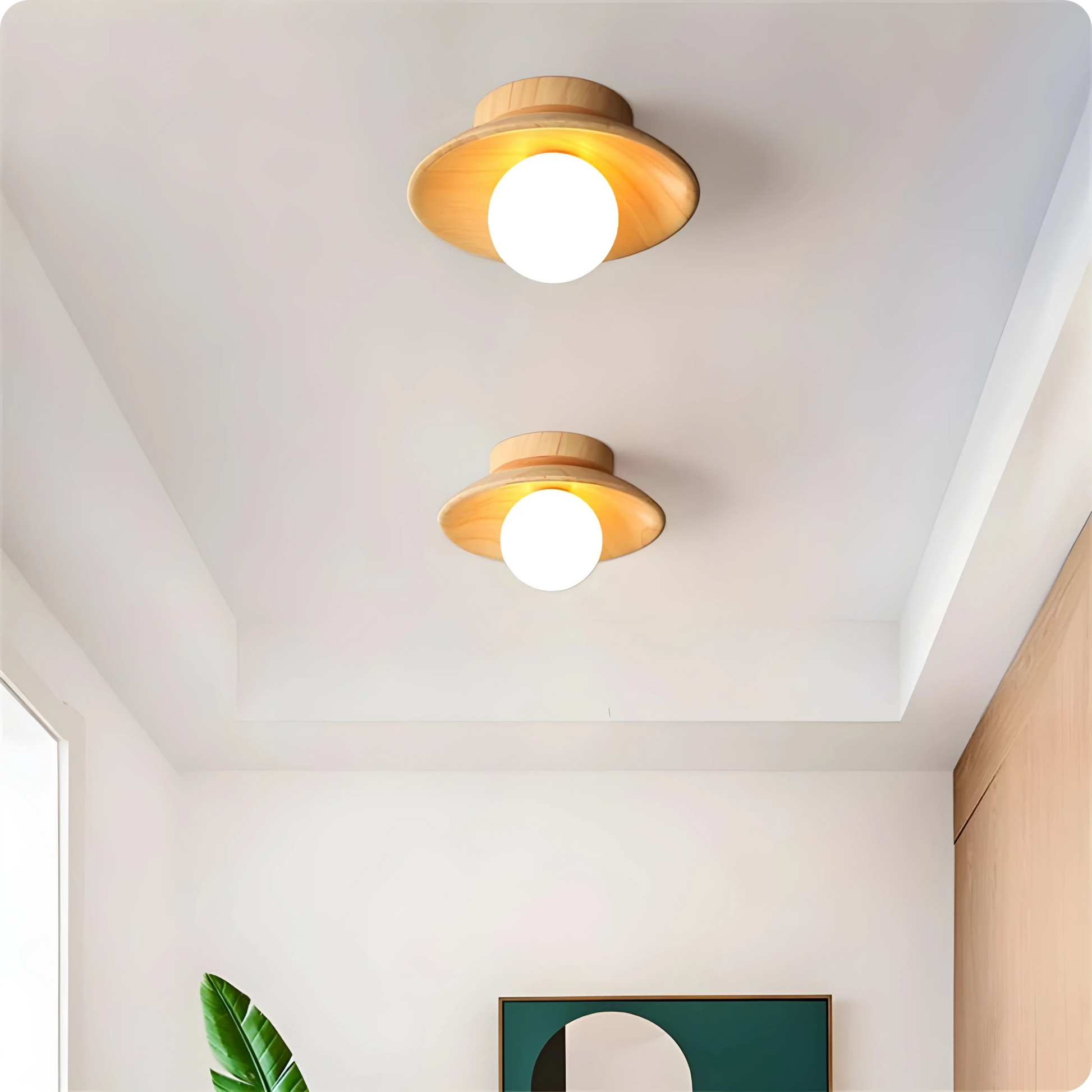 Plafonnier moderne bois noyer rond montage simple pour éclairage cosy - PlafonnierDeco