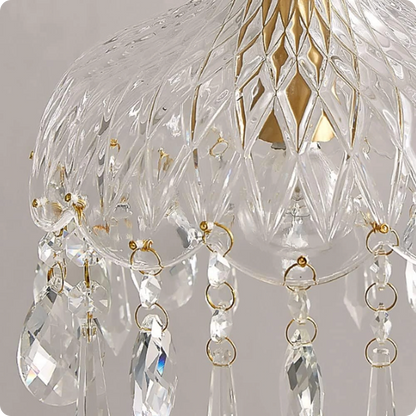 Plafonnier suspendu en verre et cristal doré à LED – Éclairage doux et raffiné - PlafonnierDeco