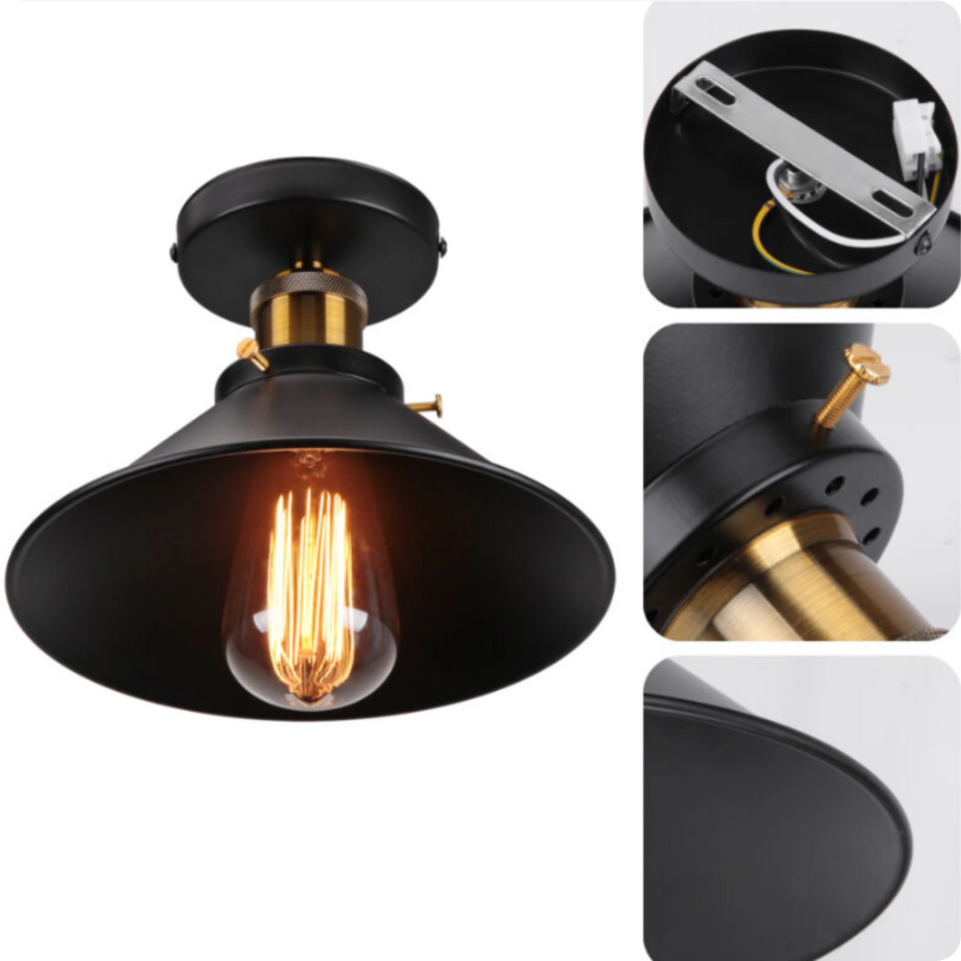 Plafonnier métal noir en forme de diamant pour éclairage vintage - PlafonnierDeco