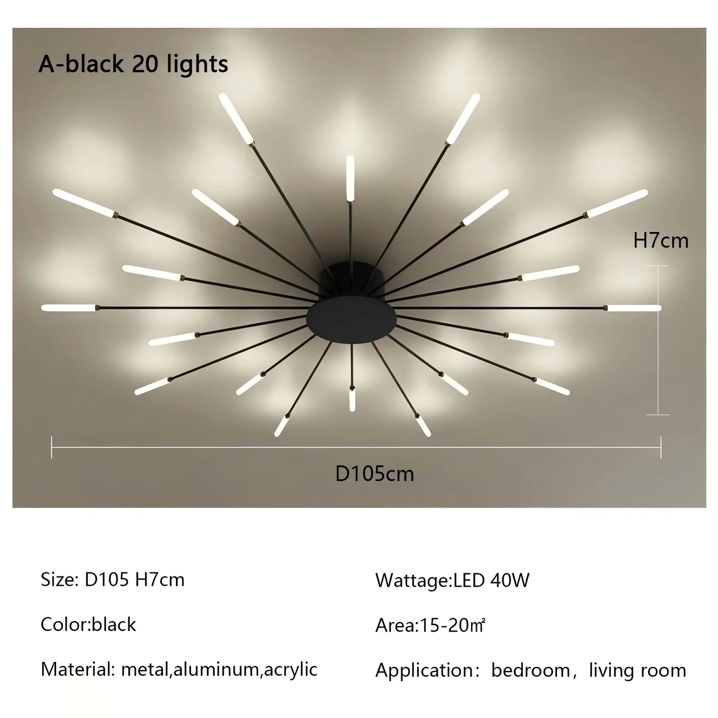 Plafonnier LED Spirale Artificielle Acrylique Dimmable avec 12 Lumières Neutres