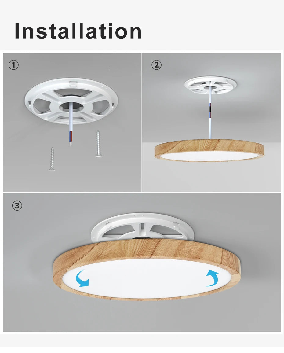 Plafonnier Rond Finition Bois LED | Températures de Couleur Ajustables