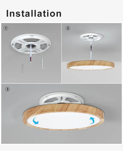 Plafonnier Rond Finition Bois LED | Températures de Couleur Ajustables