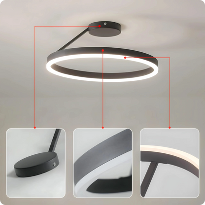 Plafonnier Design LED Anneau Noir Minimaliste à Intensité Réglable - PlafonnierDeco