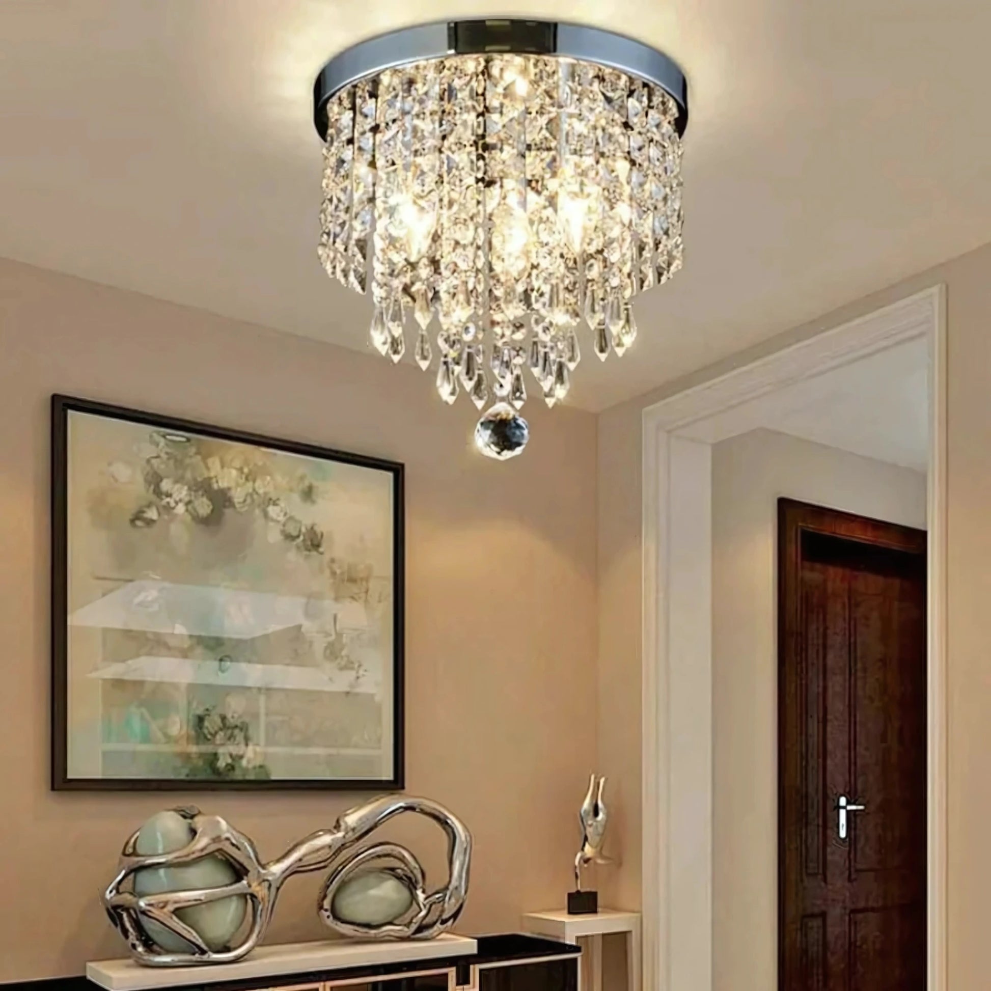 Plafonnier cristal en alliage poli avec reflets modernes et éclat - PlafonnierDeco