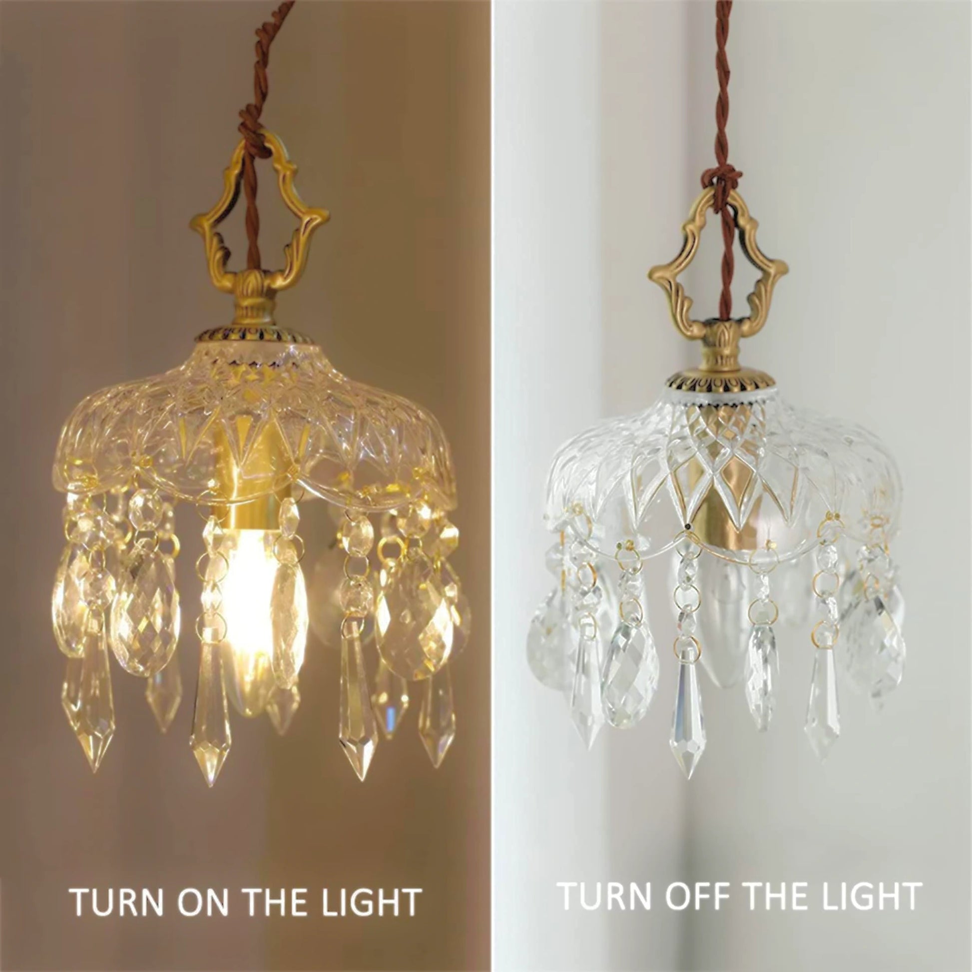 Plafonnier suspendu en verre et cristal doré à LED – Éclairage doux et raffiné - PlafonnierDeco