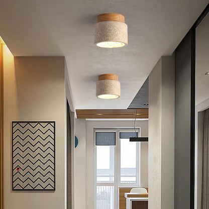Plafonnier rond bois et plâtre avec éclairage LED doux et moderne - PlafonnierDeco