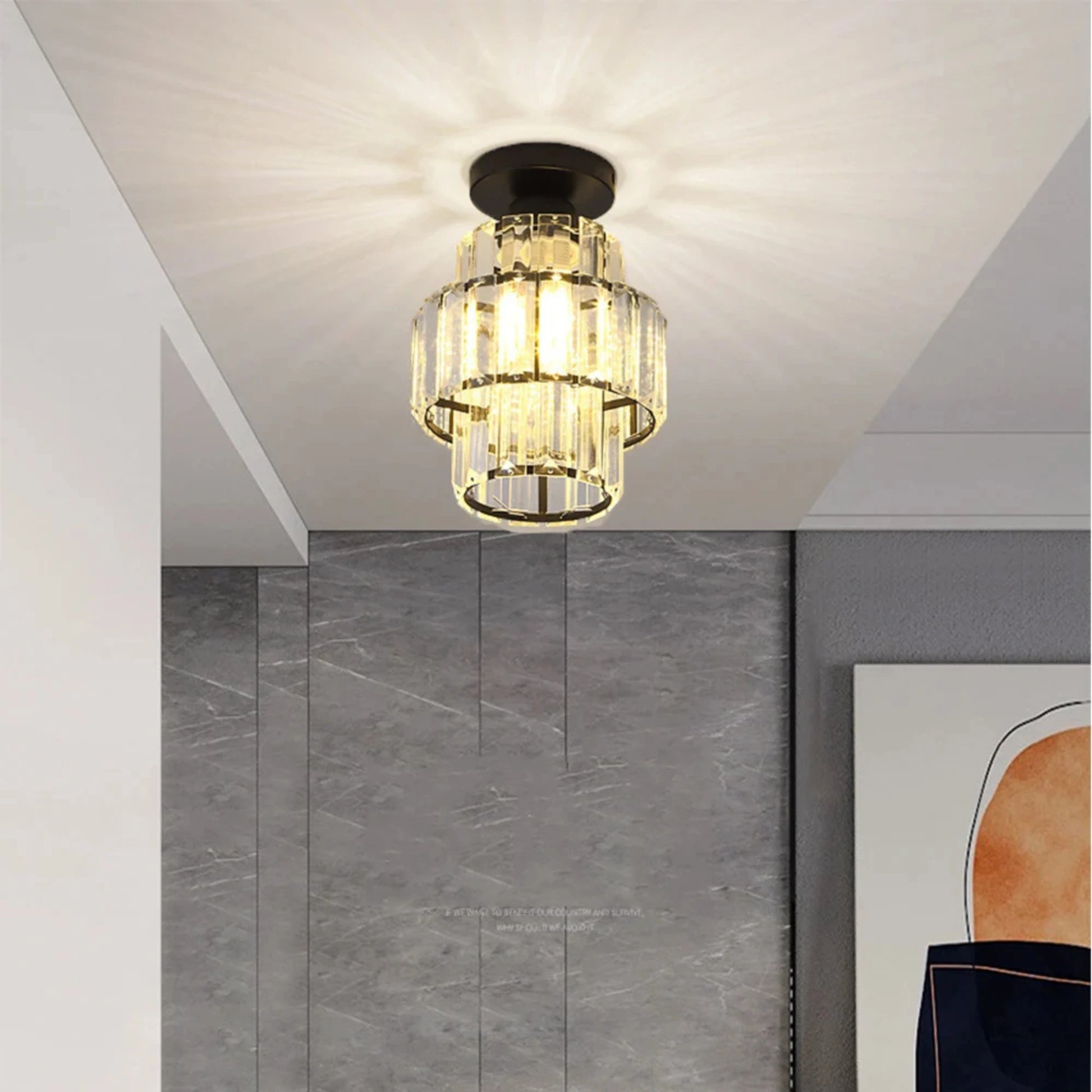 Plafonnier en verre et cristal poli avec éclat décoratif - PlafonnierDeco