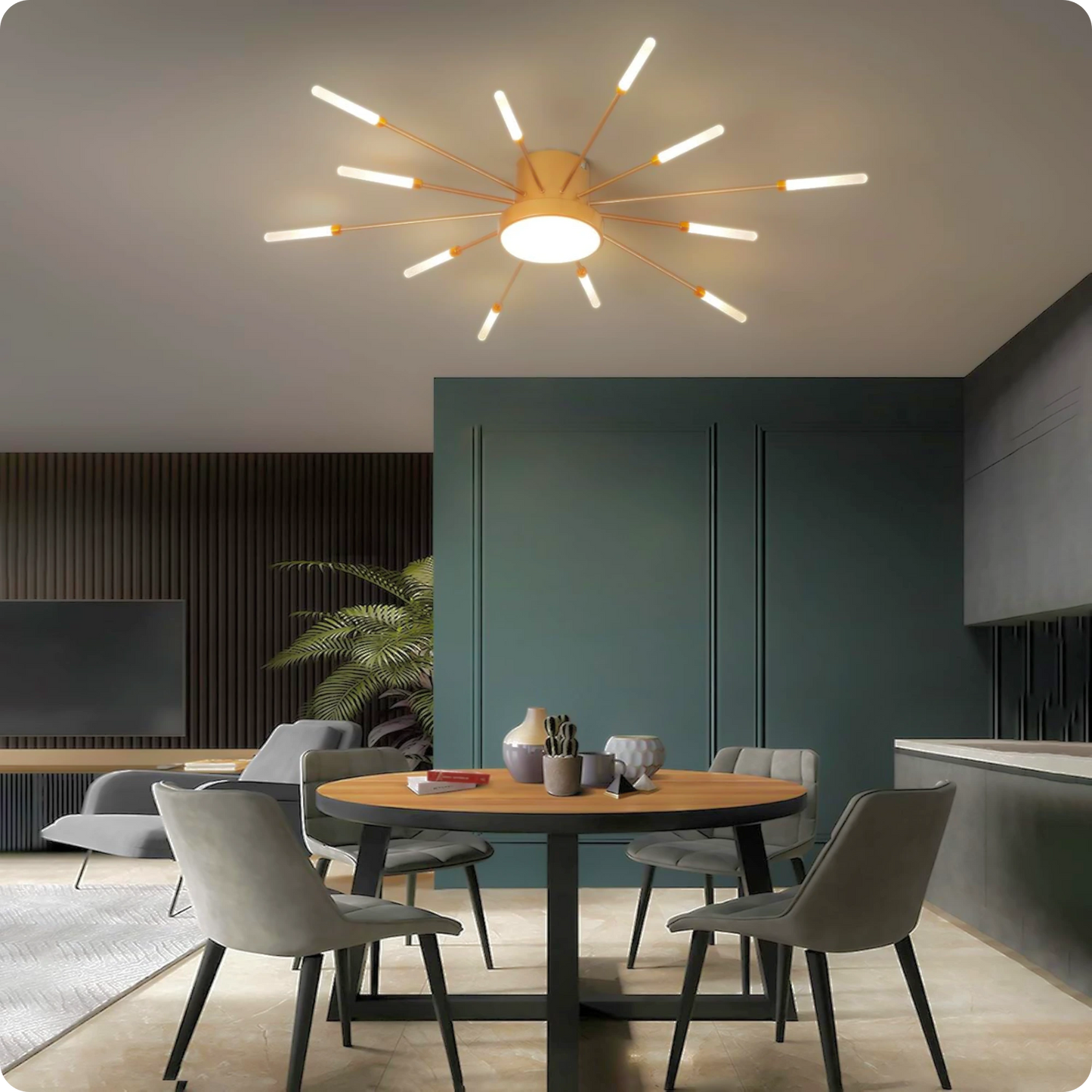 Plafonnier LED Or Spirale Artificielle Acrylique Dimmable avec 12 Lumières Neutres - PlafonnierDeco