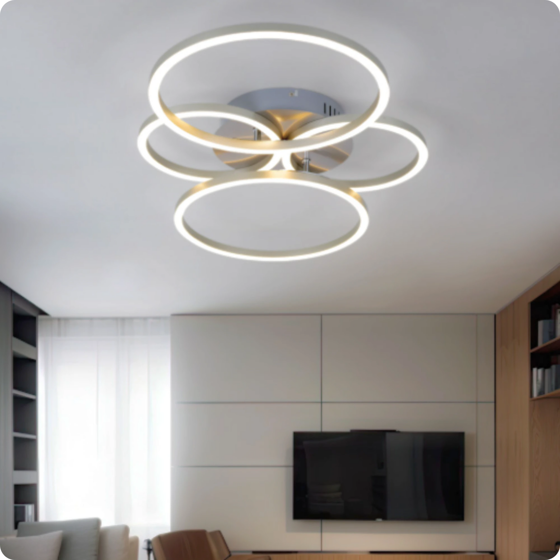 Plafonnier Design LED Anneaux Superposés Blanc avec Télécommande APP - PlafonnierDeco