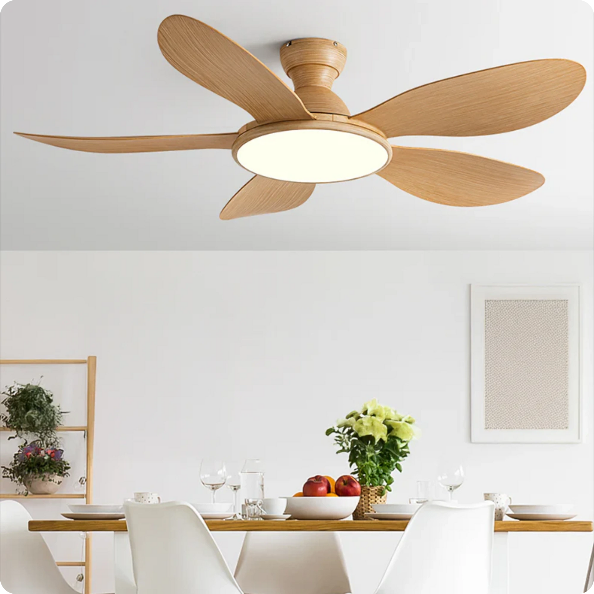 Plafonnier Ventilateur Moderne 5 Pales ABS LED 3 Couleurs Télécommande - PlafonnierDeco