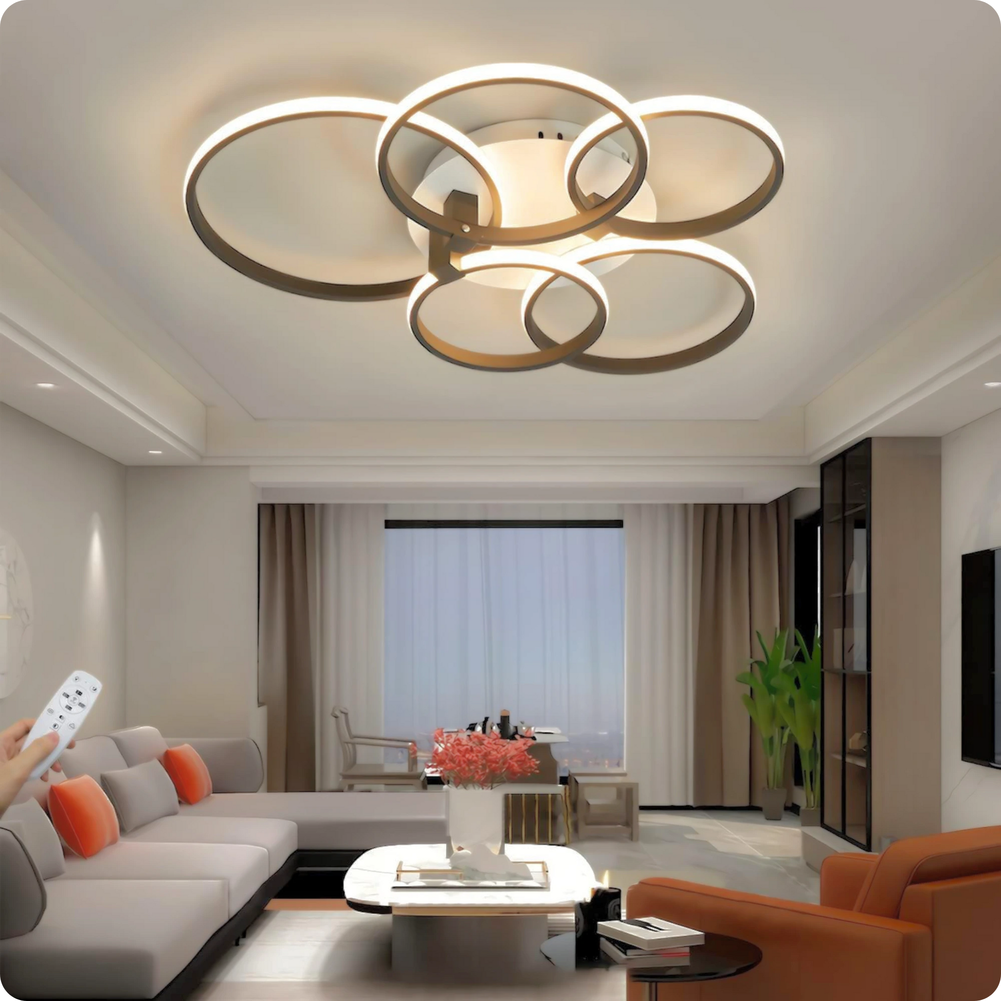 Plafonnier Design LED Anneaux Superposés Noir avec Télécommande APP - PlafonnierDeco