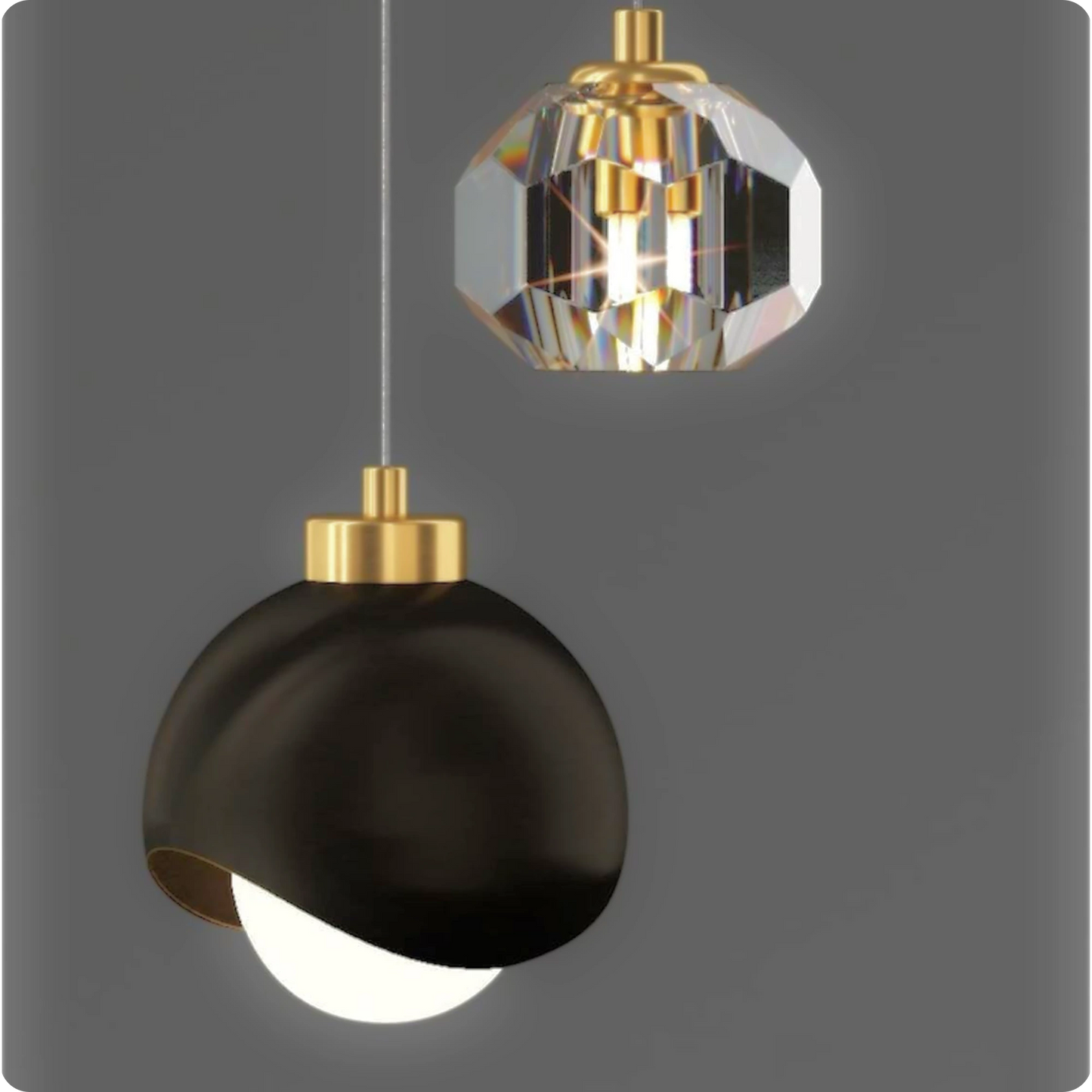 Plafonnier Suspendu Cristal et Métal Doré - Style Nordique avec Ampoules LED - PlafonnierDeco