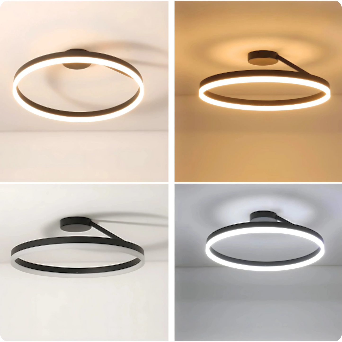 Plafonnier Design LED Anneau Noir Minimaliste à Intensité Réglable - PlafonnierDeco