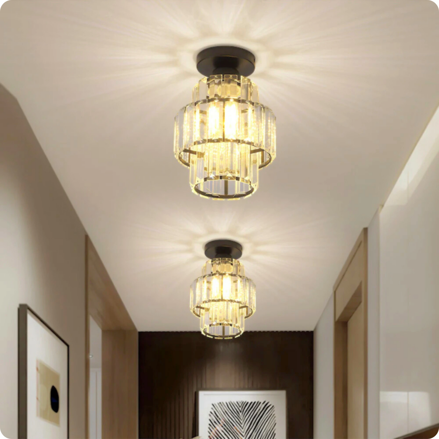 Plafonnier en verre et cristal poli avec éclat décoratif - PlafonnierDeco