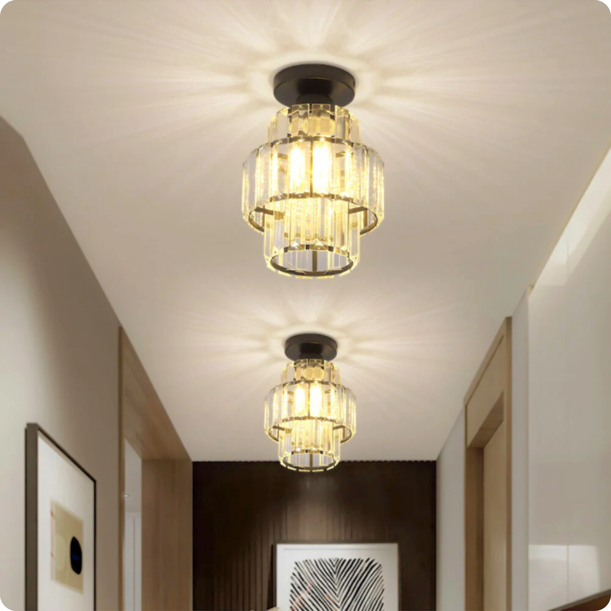 Plafonnier en verre et cristal poli avec éclat décoratif - PlafonnierDeco