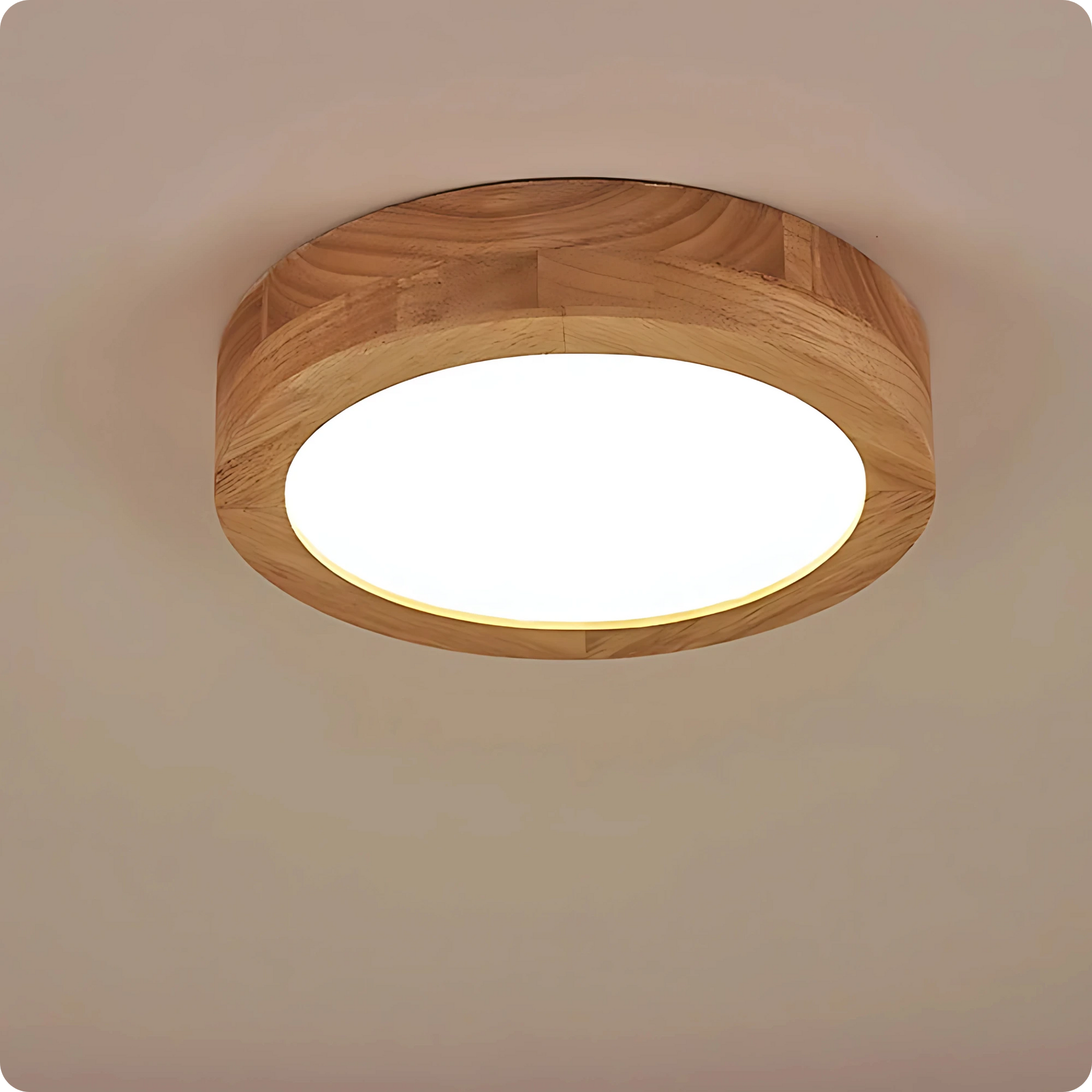Plafonnier LED Bois Naturel - Design Rond Style Japonais - PlafonnierDeco