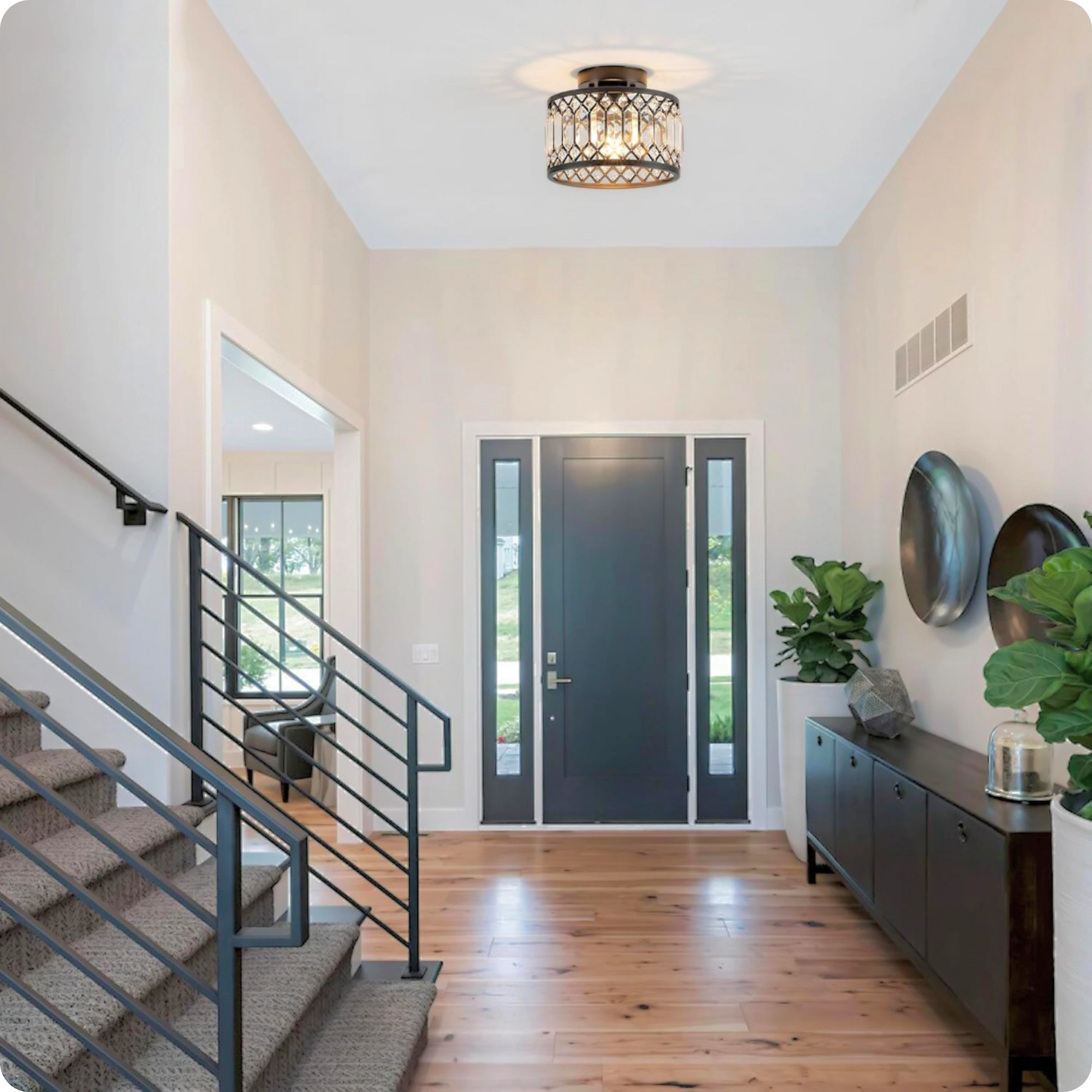 Plafonnier en verre et fer noir avec éclat cristal moderne - PlafonnierDeco