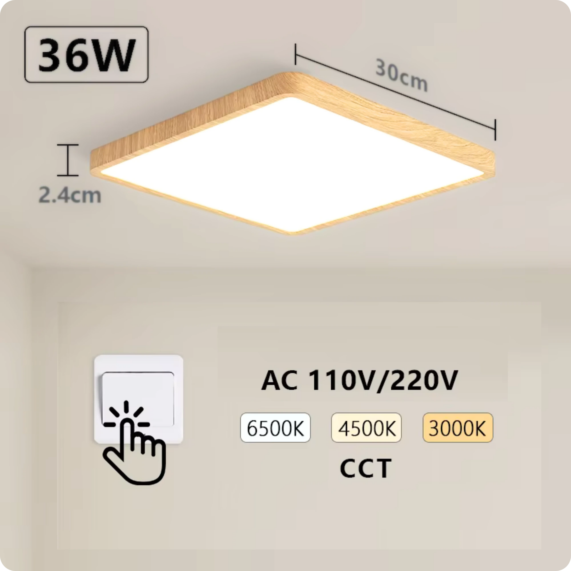 Plafonnier LED Smart Carré | Style Bois - PlafonnierDeco