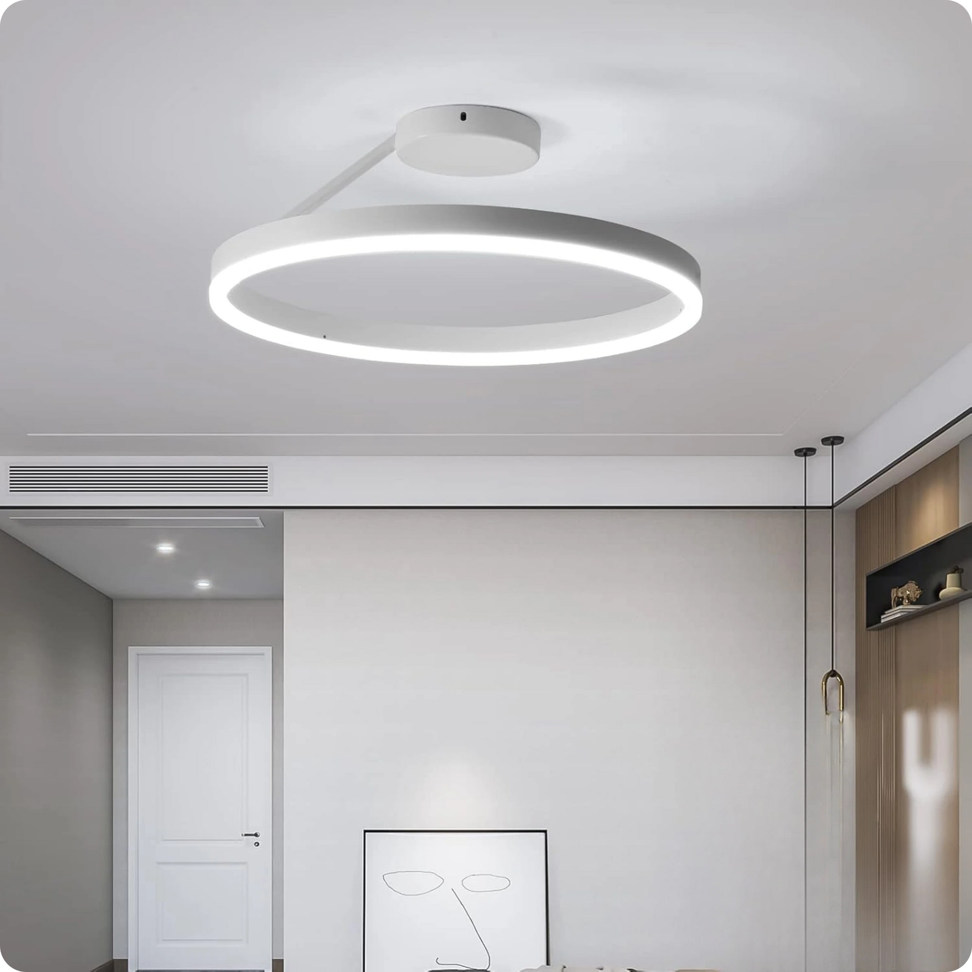 Plafonnier Design LED Anneau Blanc Minimaliste à Intensité Réglable - PlafonnierDeco