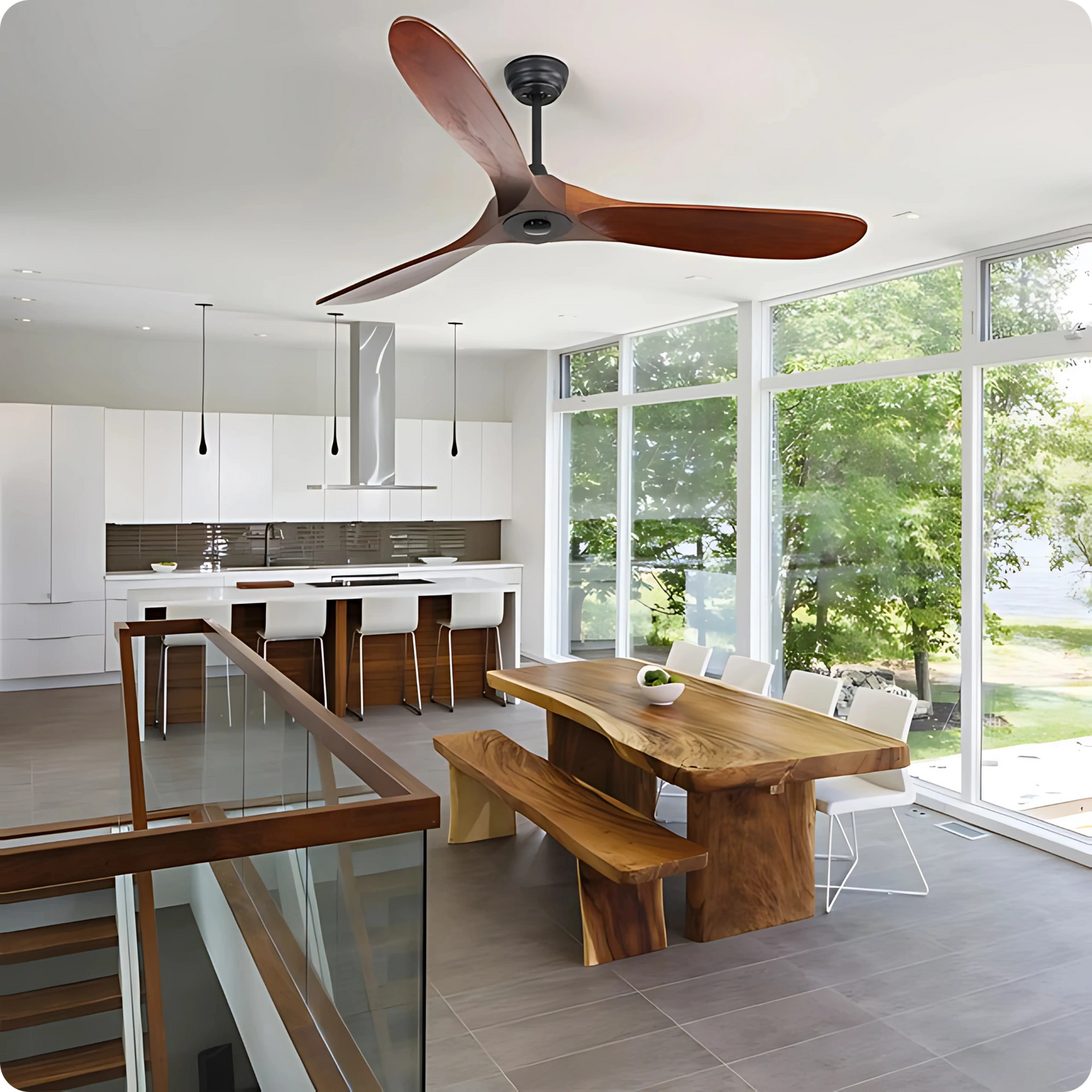 Plafonnier Ventilateur Design Grand Format Bois à Télécommande - PlafonnierDeco