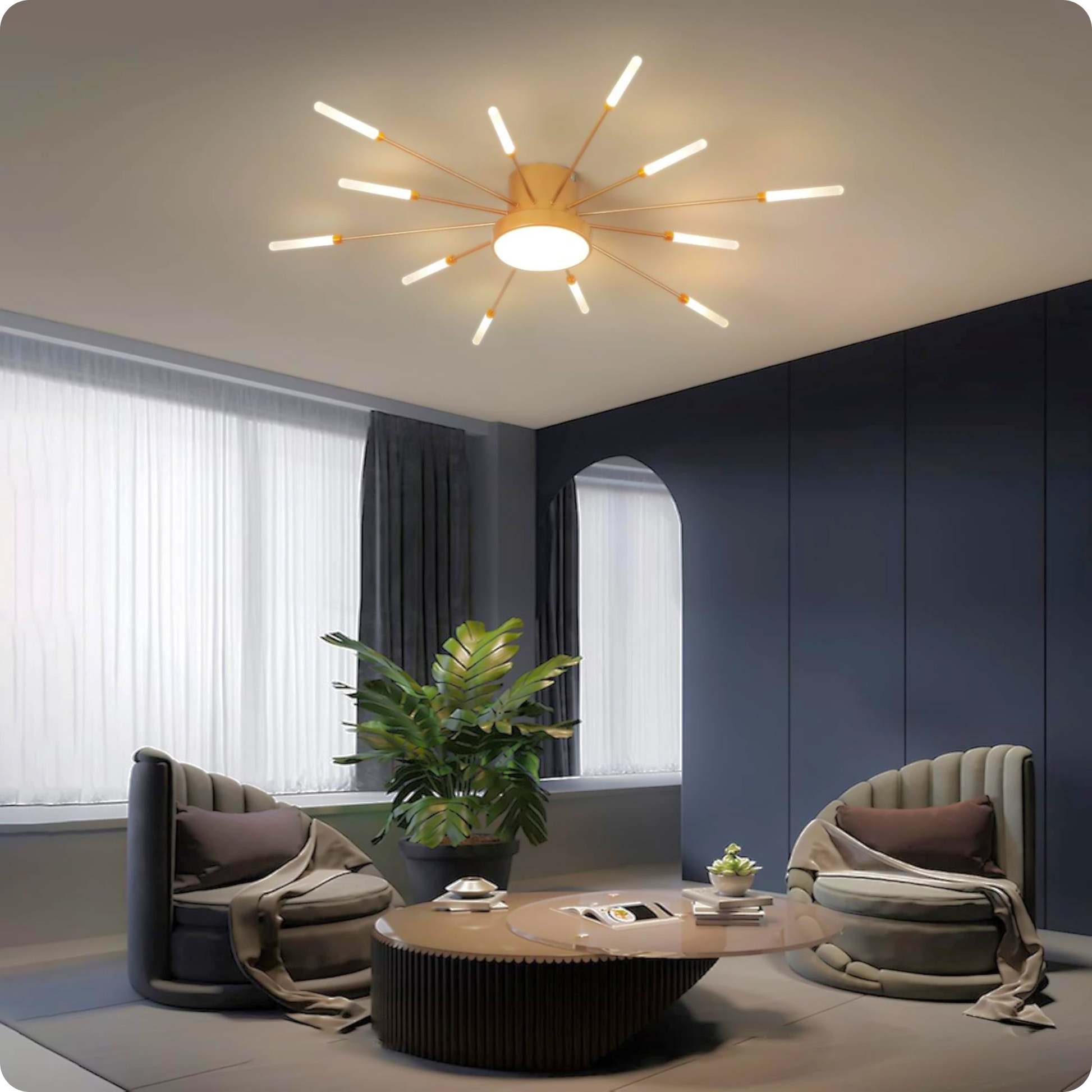 Plafonnier LED Or Spirale Artificielle Acrylique Dimmable avec 12 Lumières Neutres - PlafonnierDeco