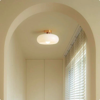 Plafonnier design en verre soufflé orange et blanc avec éclairage LED doux - PlafonnierDeco