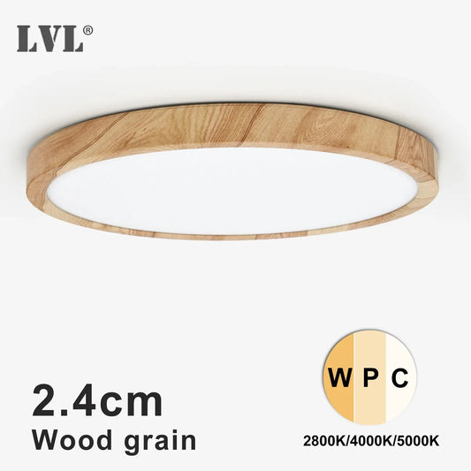 Plafonnier Rond Finition Bois LED | Températures de Couleur Ajustables