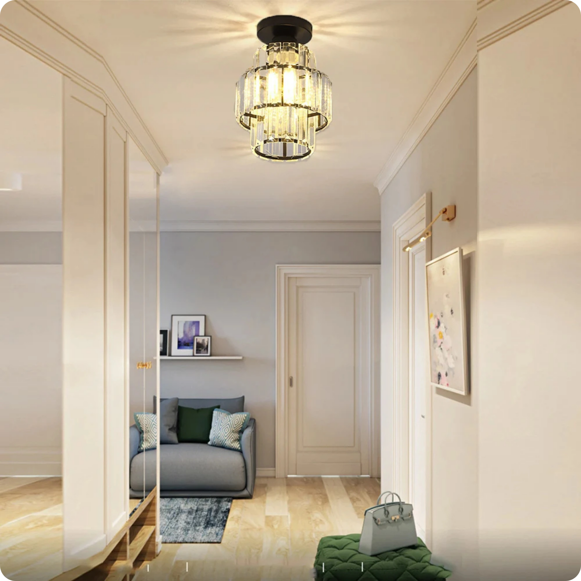 Plafonnier en verre et cristal poli avec éclat décoratif - PlafonnierDeco