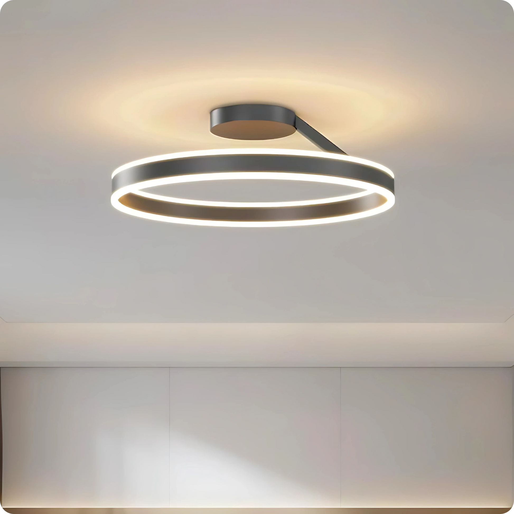 Plafonnier Design LED Anneau Noir Minimaliste à Intensité Réglable - PlafonnierDeco
