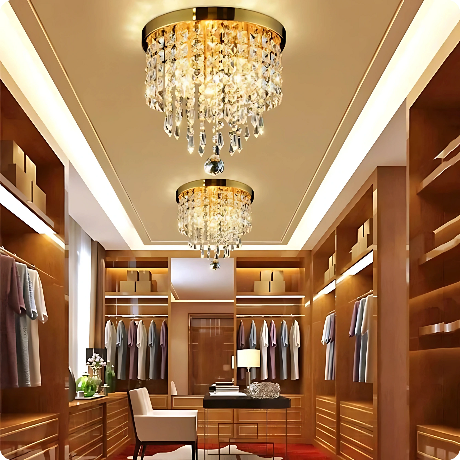 Plafonnier cristal en alliage poli avec reflets modernes et éclat - PlafonnierDeco