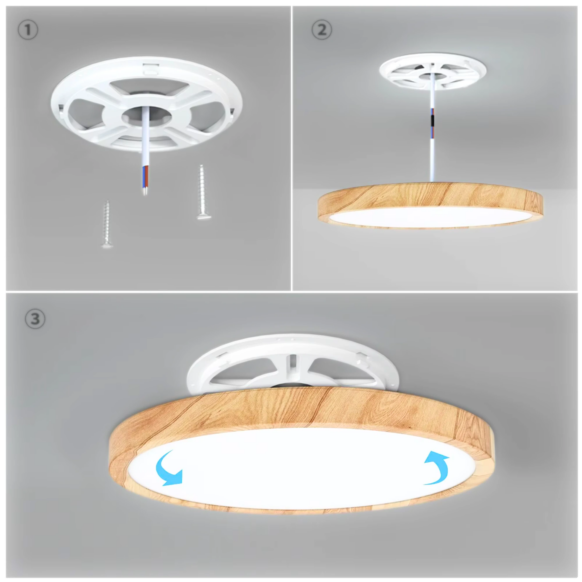 Plafonnier Rond Finition Bois LED | Températures de Couleur Ajustables - PlafonnierDeco